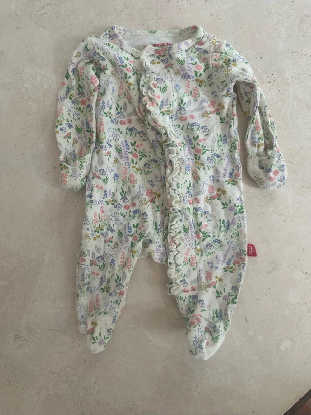 Magnetic Me White Footed One-Piece with Pastel Floral Print